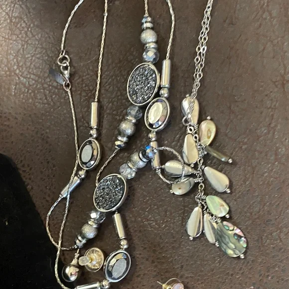 Vintage Lia Sophia abalone shell & baroque pearl necklace, NY floating bead - Picture 7 of 13